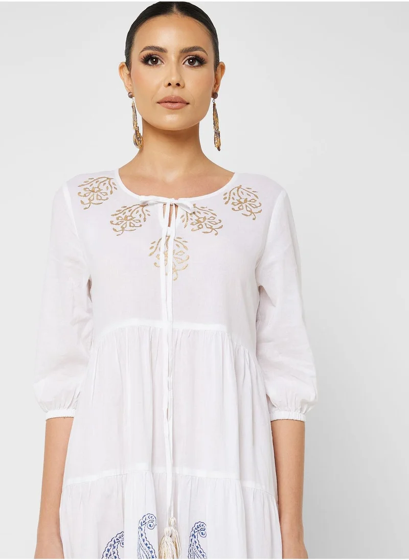 ARABIAN CLOSET Printed Tiered Jalabiya