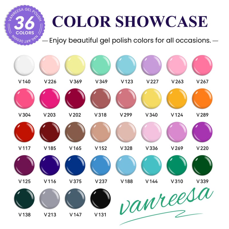 VANREESA Gel Nail Polish Kit with U V Light 53 Pcs Gel Polish Nail Set 36 Trendy Colors Nail Polish Set + Base and 4 Effects Top Coat with Manicure Tools Complete Nail Kit Gifts for Women Girls - Image 2