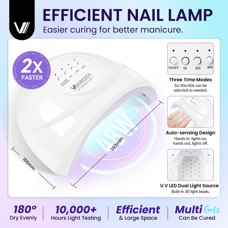 VANREESA Gel Nail Polish Kit with U V Light 53 Pcs Gel Polish Nail Set 36 Trendy Colors Nail Polish Set + Base and 4 Effects Top Coat with Manicure Tools Complete Nail Kit Gifts for Women Girls - Image 4