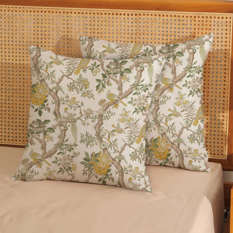 Golianda Yellow Green Floral Bird Pillow Covers 18X18 Set Of 2 Chinoiserie Throw Pillows Vintage Flowers Bird Decorative Pillow Cases Outdoor Chinoiserie Decor Farmhouse Cushion Case For Couch Sofa - Image 2