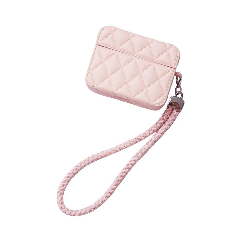 ELVRLA Earphone Case for AirPods 4, Elegant Classical Diamond PU Leather Surface Earphone Case Soft Silicone Case, AirPods 4 Cover Protective Case Skin Protector for Earbuds +Lanyard-Pink - Image 1