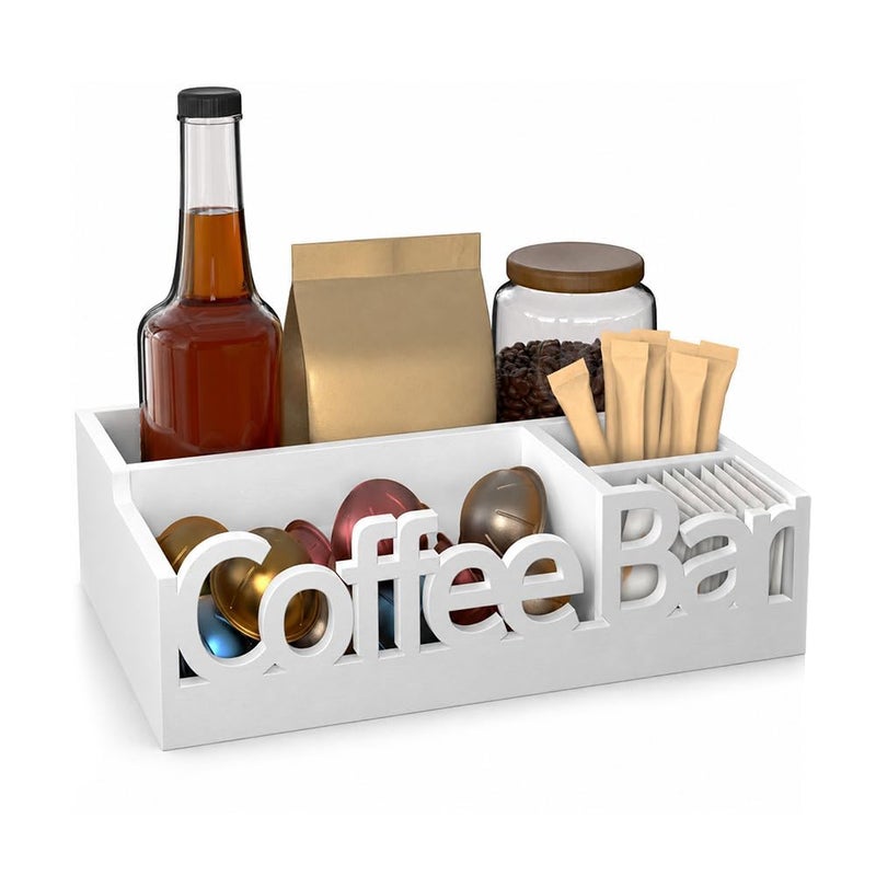 Best Media Acrylic Coffee Bar Organizer, Countertop Condiment Station for Cups, Sugar, Creamer, Syrup and Coffee Accessories, Medium, White