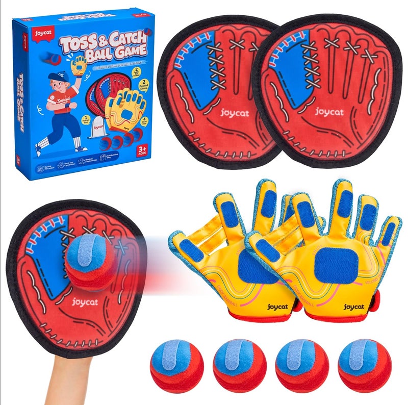 JoyCat Toss and Catch Ball Game with 2 Gloves for Kids & 2 Paddles for Adult or Kids, Outdoor Toys for Family Camping, Beach & Yard Games, Toddler Baseball Glove, Gifts for 3-12 Year Old - Image 1