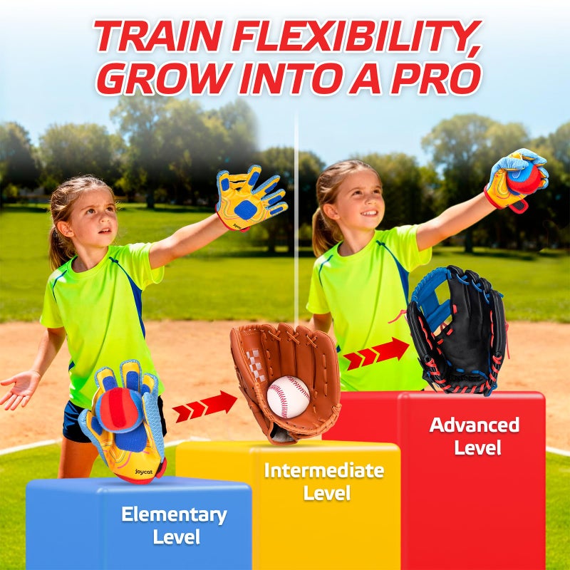 JoyCat Toss and Catch Ball Game with 2 Gloves for Kids & 2 Paddles for Adult or Kids, Outdoor Toys for Family Camping, Beach & Yard Games, Toddler Baseball Glove, Gifts for 3-12 Year Old - Image 4