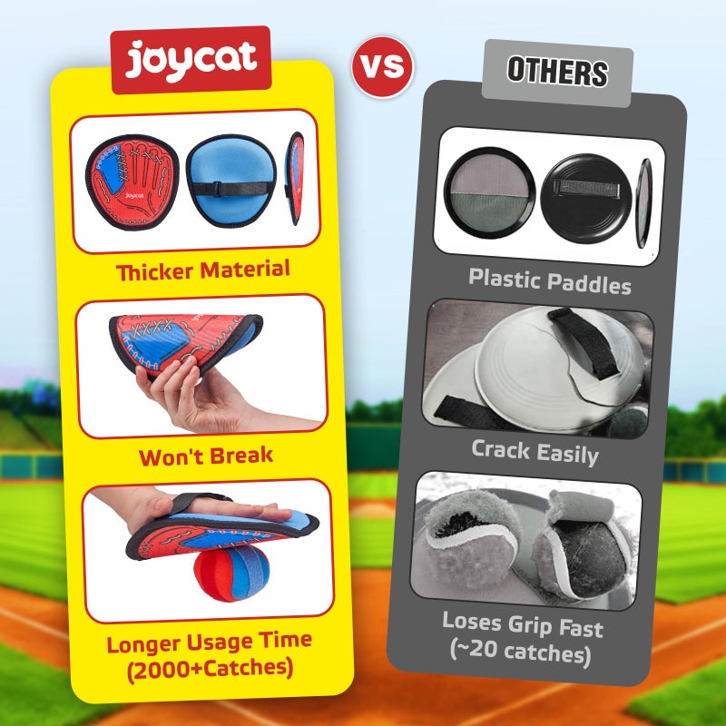 JoyCat Toss and Catch Ball Game with 2 Gloves for Kids & 2 Paddles for Adult or Kids, Outdoor Toys for Family Camping, Beach & Yard Games, Toddler Baseball Glove, Gifts for 3-12 Year Old - Image 5