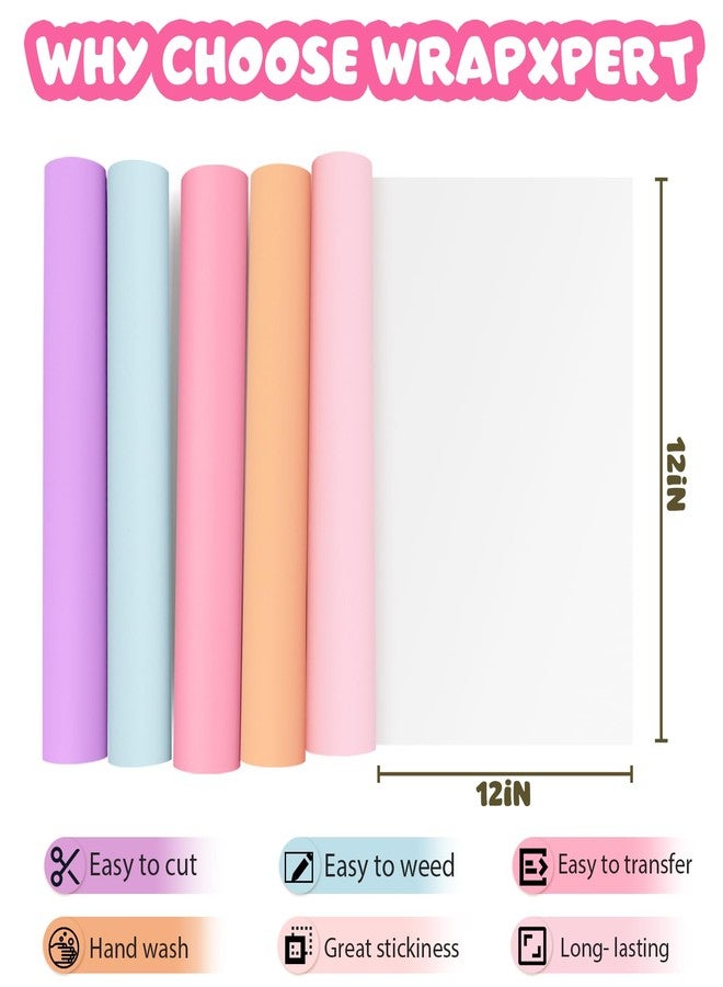 WRAPXPERT Pastel Vinyl Permanent - 12 Sheets Bundle 12"x12" Matte Boho Craft Vinyl Sheets Pastel Colors Adhesive Vinyl Craft Cutters DIY Projects for Cricut Silhouette Cameo - Image 4