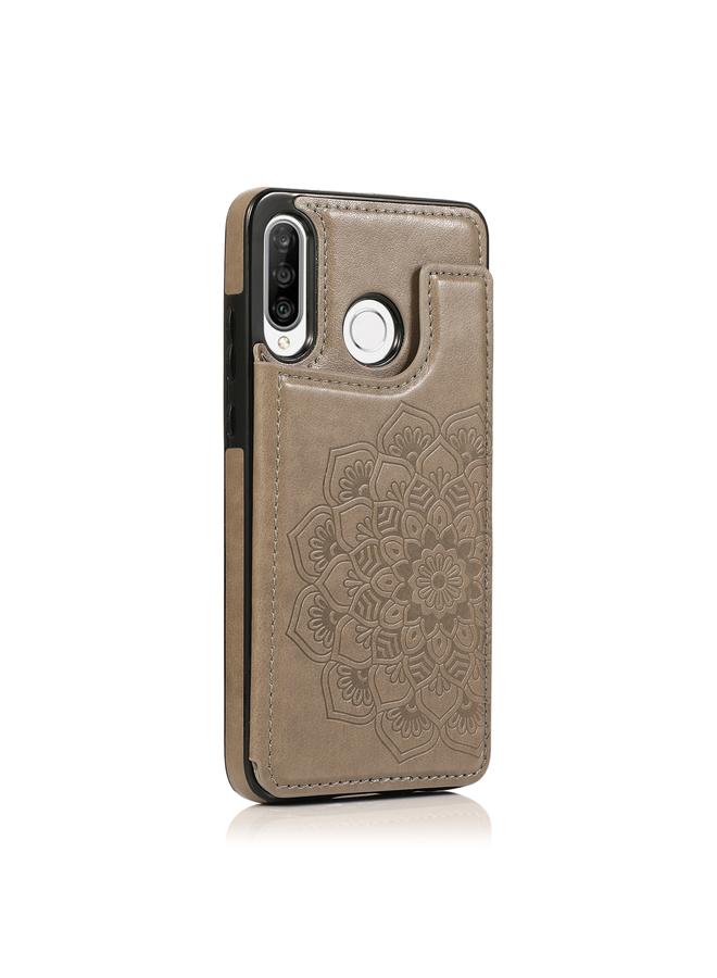 Green Tiger Case For Huawei P30 Lite Double Buckle Mandala Pattern PU+TPU Protective Case with Card Slots & Holder & Photo Frame - Image 2