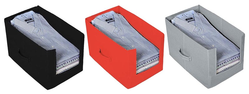Kuber Industries NonWoven 3 Pieces Shirt Stacker Wardrobe Organizer Black Red Grey CTKTC23255 - Image 1