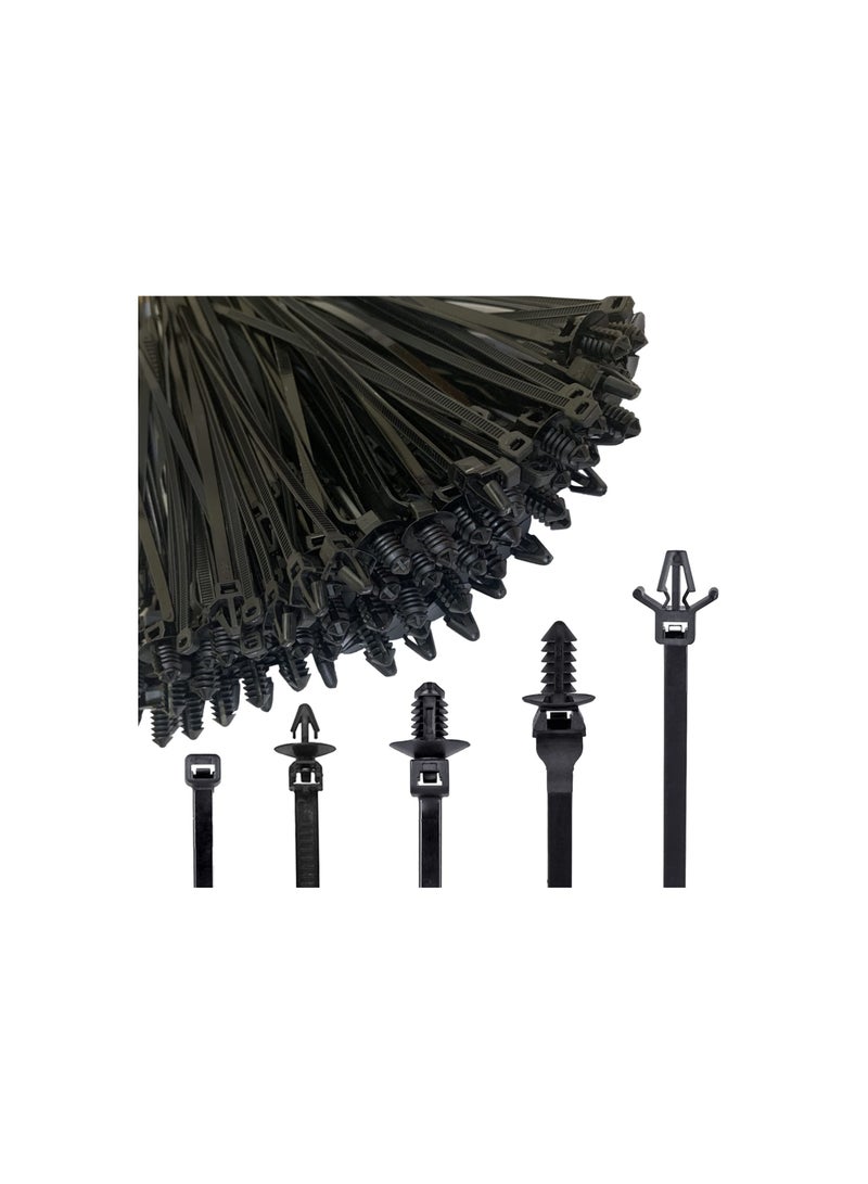Universal Nylon Push Mount Cable Zip Ties - 160 Pcs Heavy Duty Self-Locking, UV Resistant, Available in 5 Popular Sizes for Indoor and Outdoor Wire Management and Auto Applications. - Image 1