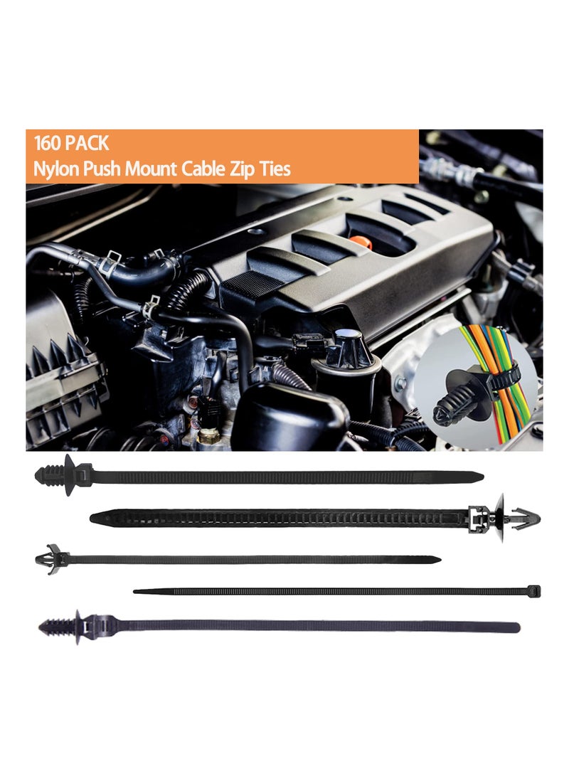Universal Nylon Push Mount Cable Zip Ties - 160 Pcs Heavy Duty Self-Locking, UV Resistant, Available in 5 Popular Sizes for Indoor and Outdoor Wire Management and Auto Applications. - Image 2