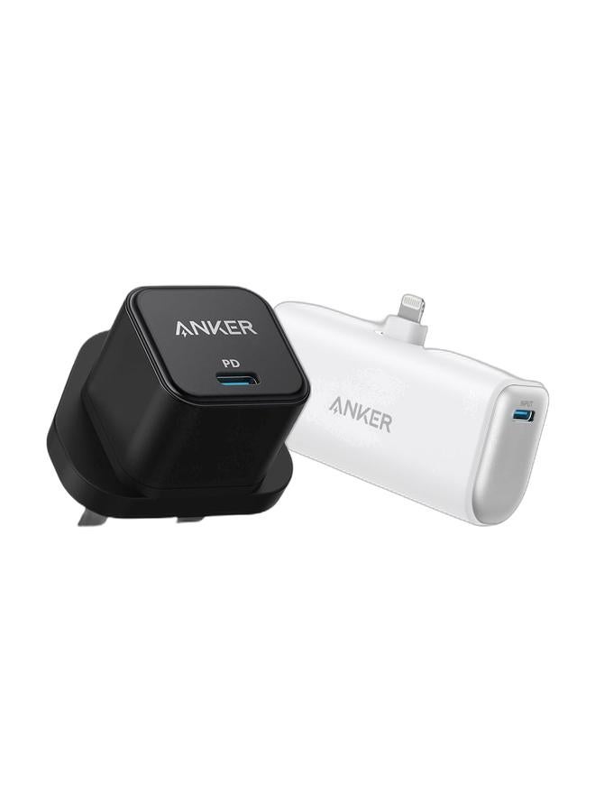 Anker USB C Plug, 20W USB C Charger - Fast Charging PowerPort III Cube Charger, Compatible with iPhone 16/16 Plus/16 Pro/16 Pro Max, 15/14/13/12 Series, Galaxy, iPad (Cable Not Included) & Power Bank, 621 Power Bank with Built-In Lightning Connector, 5,000mAh MFi Certified 12W Portable Charger, Compatible with iPhone 14/14 Pro/14 Plus /14 Pro Max, iPhone 13 and 12/11/X SeriesBundle - Image 1