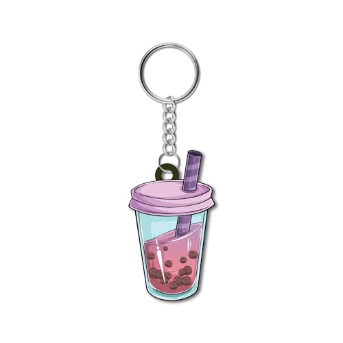Bhai Please Bubble Tea Wooden Keychain For Car, Bike, Office, Home (Pack Of 1) Multicolour Key Chain With Ring | Gift For Men, Women, Girls, Boys, Him And Her, Multicolor - Image 1