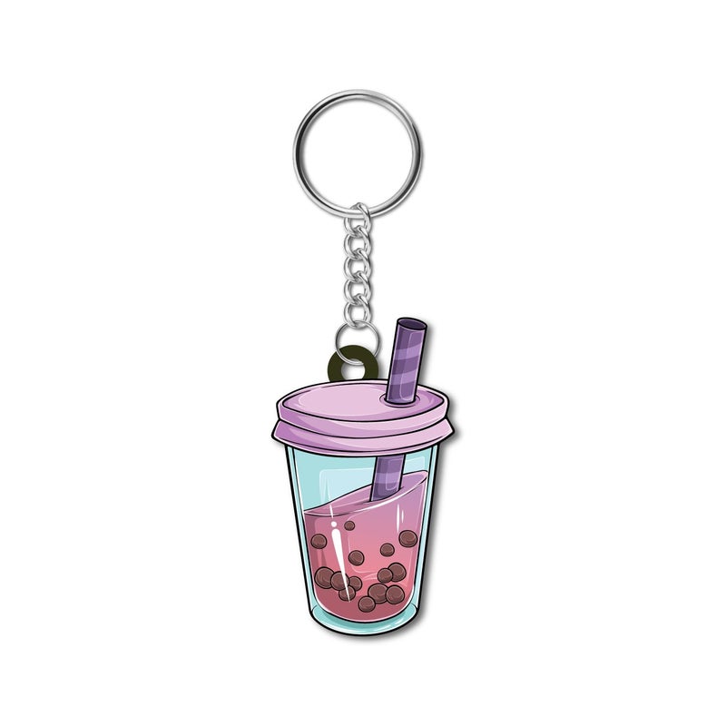 Bhai Please Bubble Tea Wooden Keychain For Car, Bike, Office, Home (Pack Of 1) Multicolour Key Chain With Ring | Gift For Men, Women, Girls, Boys, Him And Her, Multicolor - Image 3