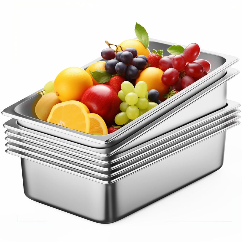 ZeroPone 6 Pack Hotel Pans Full Size 6 Deep Stainless Steel Steam Table Pan 208 L x 128 W 22 Gauge Metal Commercial Catering Food Pans Anti Jam Food Storage Containers