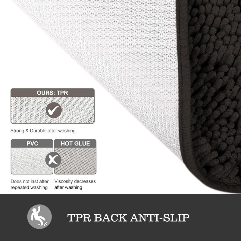 Yeaban Chocolate Brown Bathroom Rugs – Thick Chenille Bath Mats | Absorbent and Washable Bath Rug Non-Slip, Plush Rugs for Bathroom Floor, Shower, Sink - 24" x 36" - Image 3