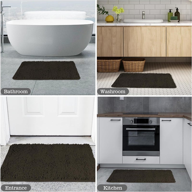 Yeaban Chocolate Brown Bathroom Rugs – Thick Chenille Bath Mats | Absorbent and Washable Bath Rug Non-Slip, Plush Rugs for Bathroom Floor, Shower, Sink - 24" x 36" - Image 5