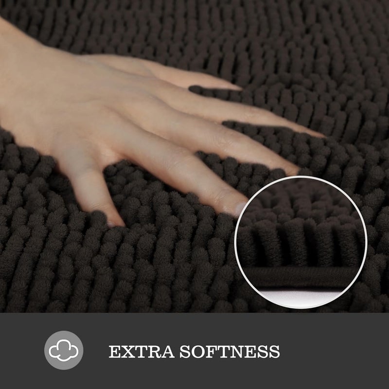 Yeaban Chocolate Brown Bathroom Rugs – Thick Chenille Bath Mats | Absorbent and Washable Bath Rug Non-Slip, Plush Rugs for Bathroom Floor, Shower, Sink - 24" x 36" - Image 2