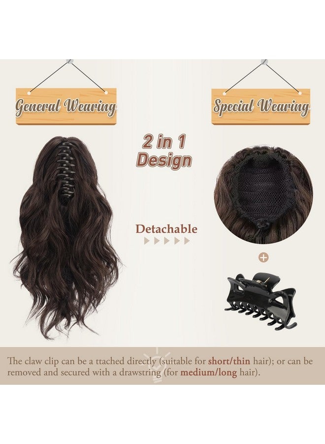 BARSDAR Short Wavy Ponytail Extension - 14 Inch Claw Clip Ponytail Hair Extensions for Women - Synthetic Clip in Brown Pony Tails Hairpieces Daily Party Halloween - Brown & Auburn Mixed - Image 5