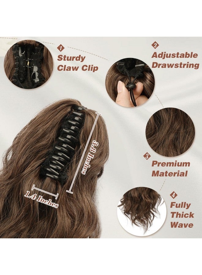 BARSDAR Short Wavy Ponytail Extension - 14 Inch Claw Clip Ponytail Hair Extensions for Women - Synthetic Clip in Brown Pony Tails Hairpieces Daily Party Halloween - Brown & Auburn Mixed - Image 3