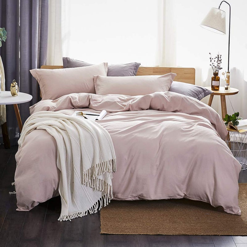 Dreaming Wapiti Duvet Cover KingWashed Microfiber Pink King Size Duvet Cover SetSolid Color  Soft and Breathable with Zipper Closure  Corner Ties Pink Mocha King