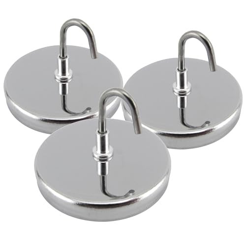 Master Magnetics خطاف يدوي مغناطيسي من ماستر ماغنيتيكس مع طلاء كروم - 2.04" قطر، 1.275" ارتفاع كلي، 20 رطل، فضي، عبوة من 3 - Image 1