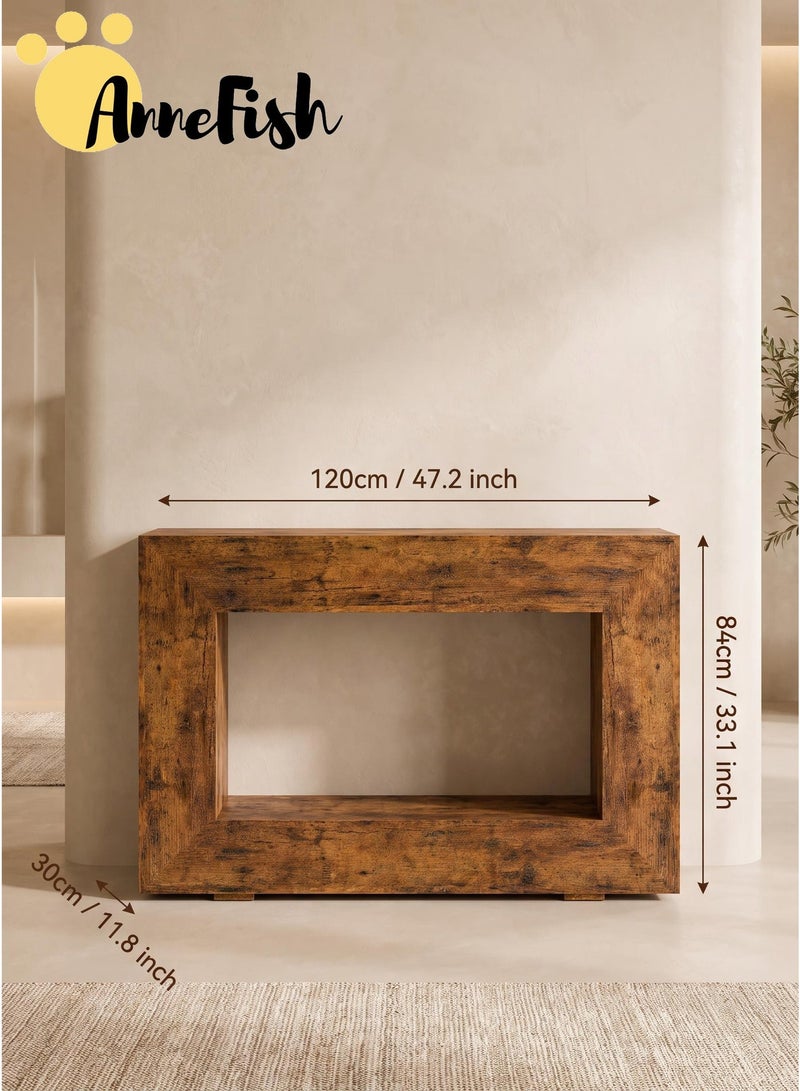 آن فش طاولة كونسول (120×30×84 سم) بتصميم ريفي (Farmhouse) وإضاءة LED، مكونة من مستويين؛ تصلح كطاولة مدخل أو طاولة خلف الأريكة أو طاولة جانبية مميزة للممرات وغرف المعيشة، وتتميز بتصميم متموج ومساحة تخزين عملية. - Image 3