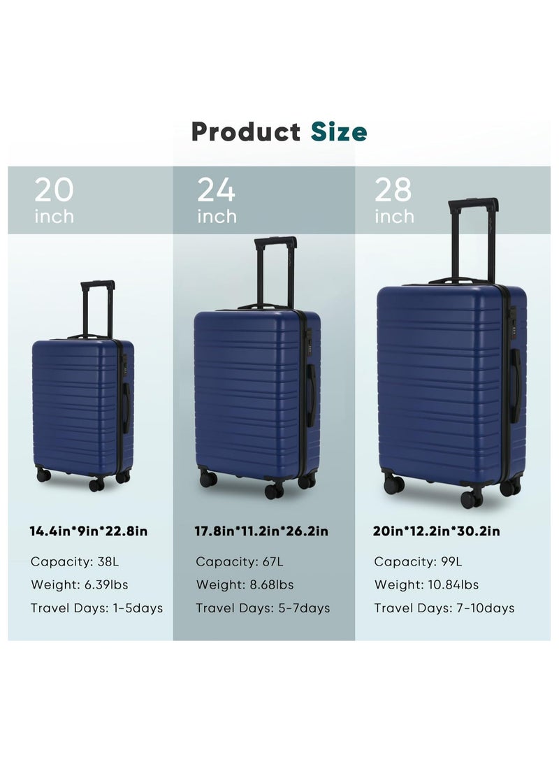 Favarey 3-Piece Luggage Sets (20", 24", 28"), Premium Expandable Carry-on Luggage, ABS+PC Hard Shell Travel Luggage Suitcase with Spinner Wheels, Carry on Luggage Set with TSA Lock (BLUE)  - Image 4
