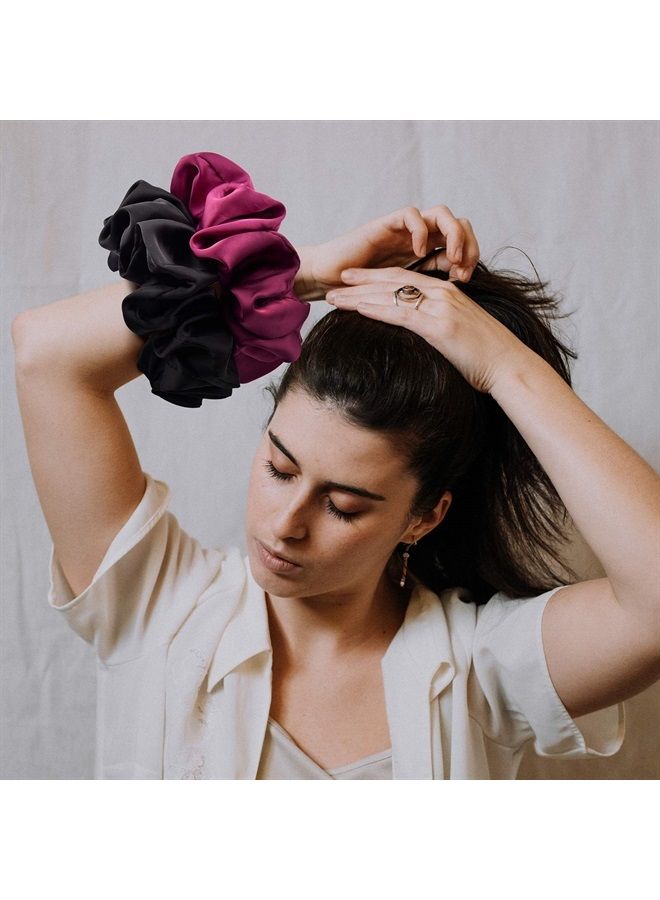 CEELGON Big Real Satin Scrunchies for Women 6.3Inches Extra Large Scrunchie Satin Oversized Scrunchy for Thick Hair Elastic Hair Ties Jumbo Hair Scrunchies 6 Pack (black,white,mulberry,champagne,blue, - Image 4