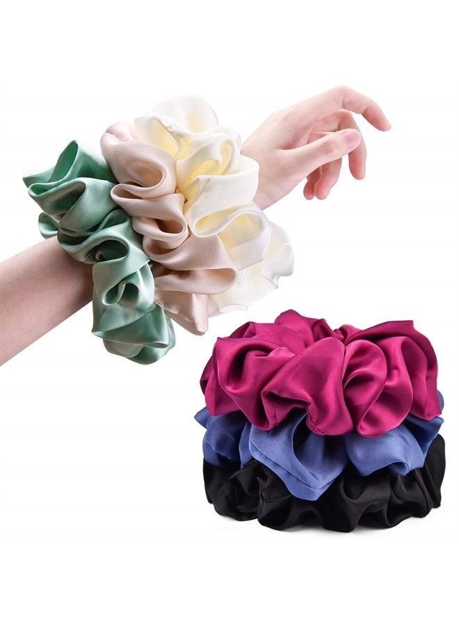 CEELGON Big Real Satin Scrunchies for Women 6.3Inches Extra Large Scrunchie Satin Oversized Scrunchy for Thick Hair Elastic Hair Ties Jumbo Hair Scrunchies 6 Pack (black,white,mulberry,champagne,blue, - Image 1