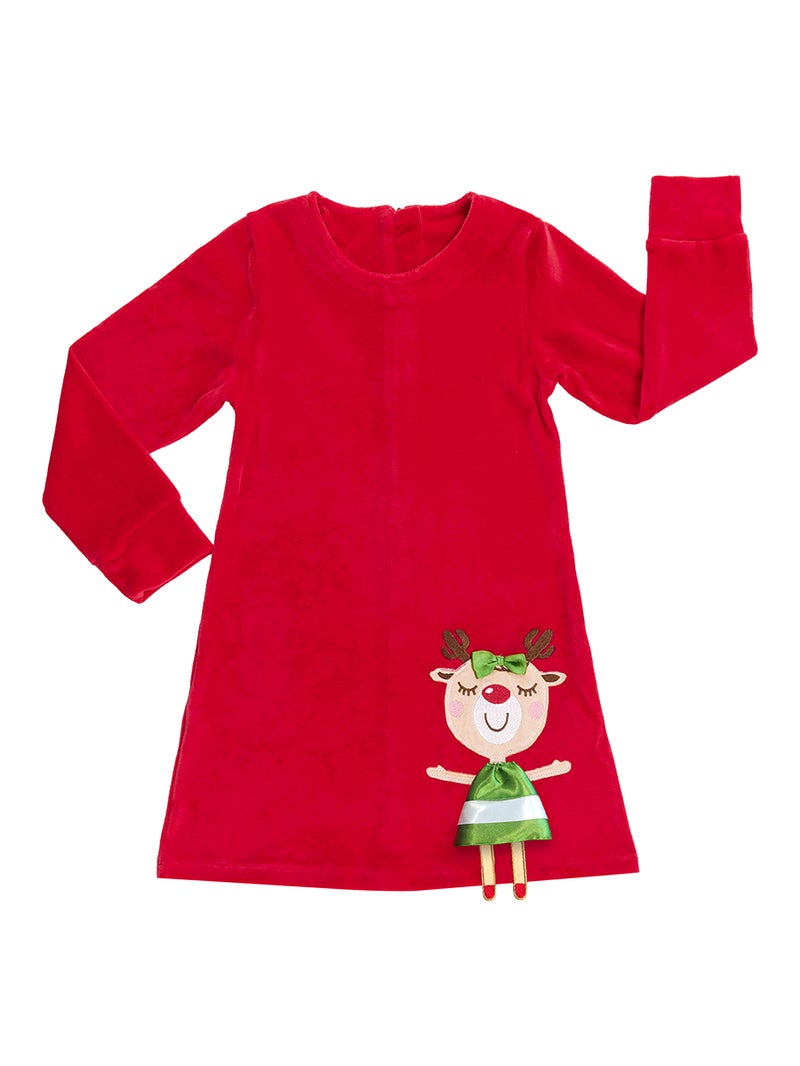 Denokids Cute Deer Girl Red Velvet Xmas Dress - Image 3