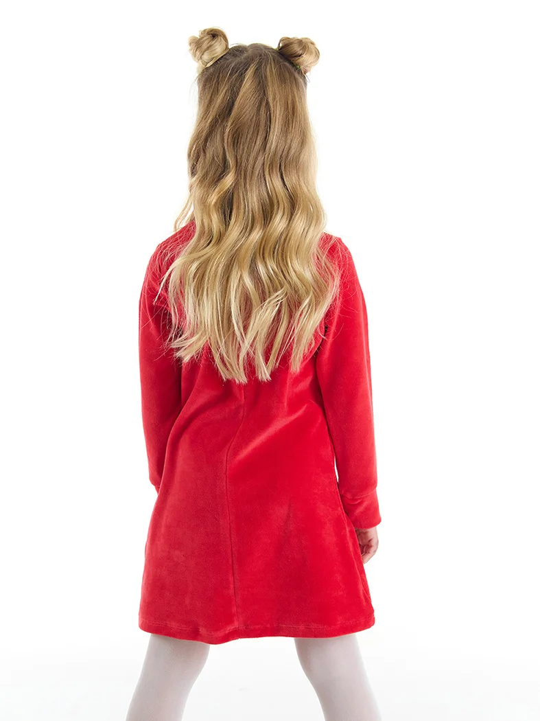 Denokids Cute Deer Girl Red Velvet Xmas Dress
