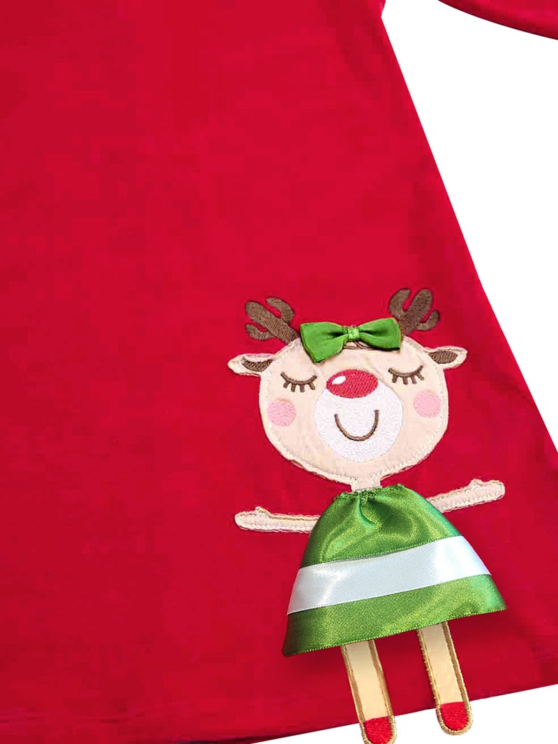 Denokids Cute Deer Girl Red Velvet Xmas Dress - Image 5