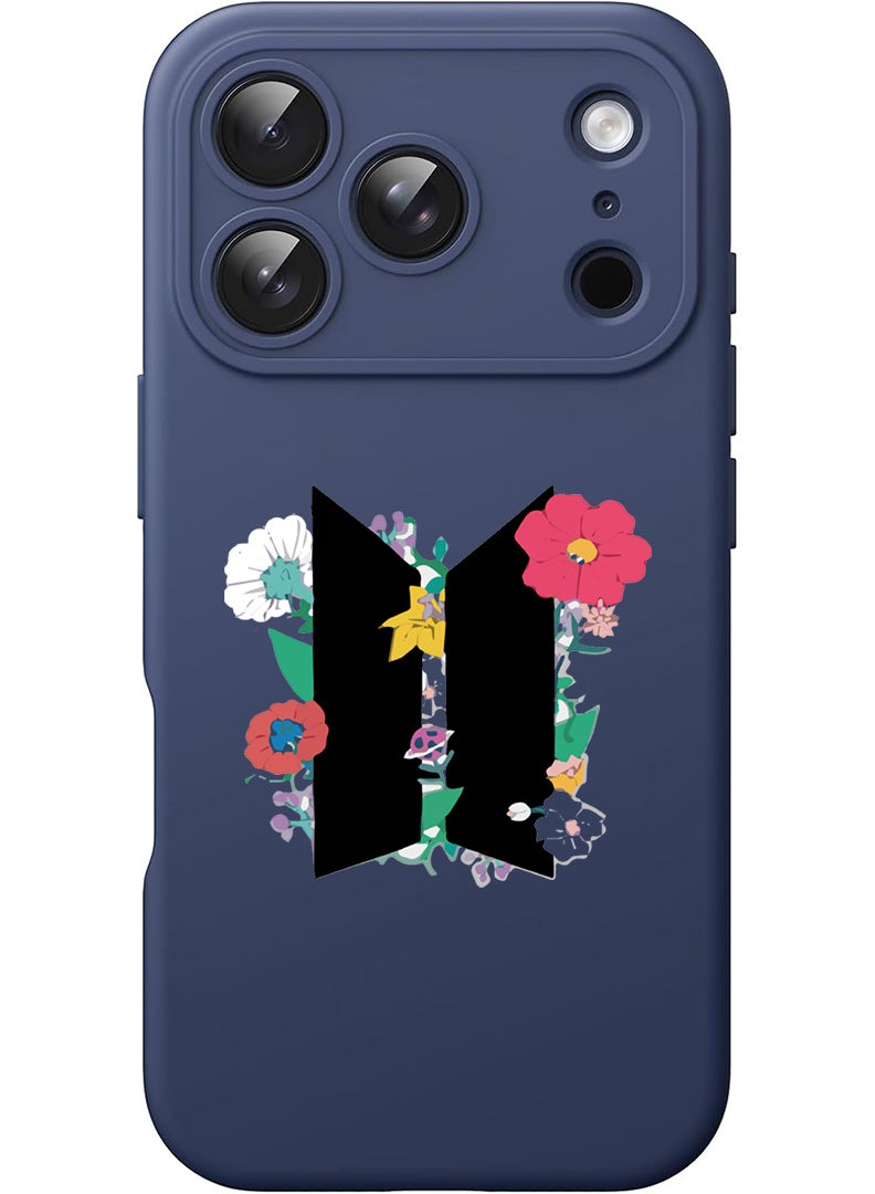 Theodor Protective Slim Fit Case Liquid Silicone Cover with Full Body Protection Anti-Scratch Shockproof Case For Apple iPhone 17 Pro Max (Blue) BTS floral B - Image 1