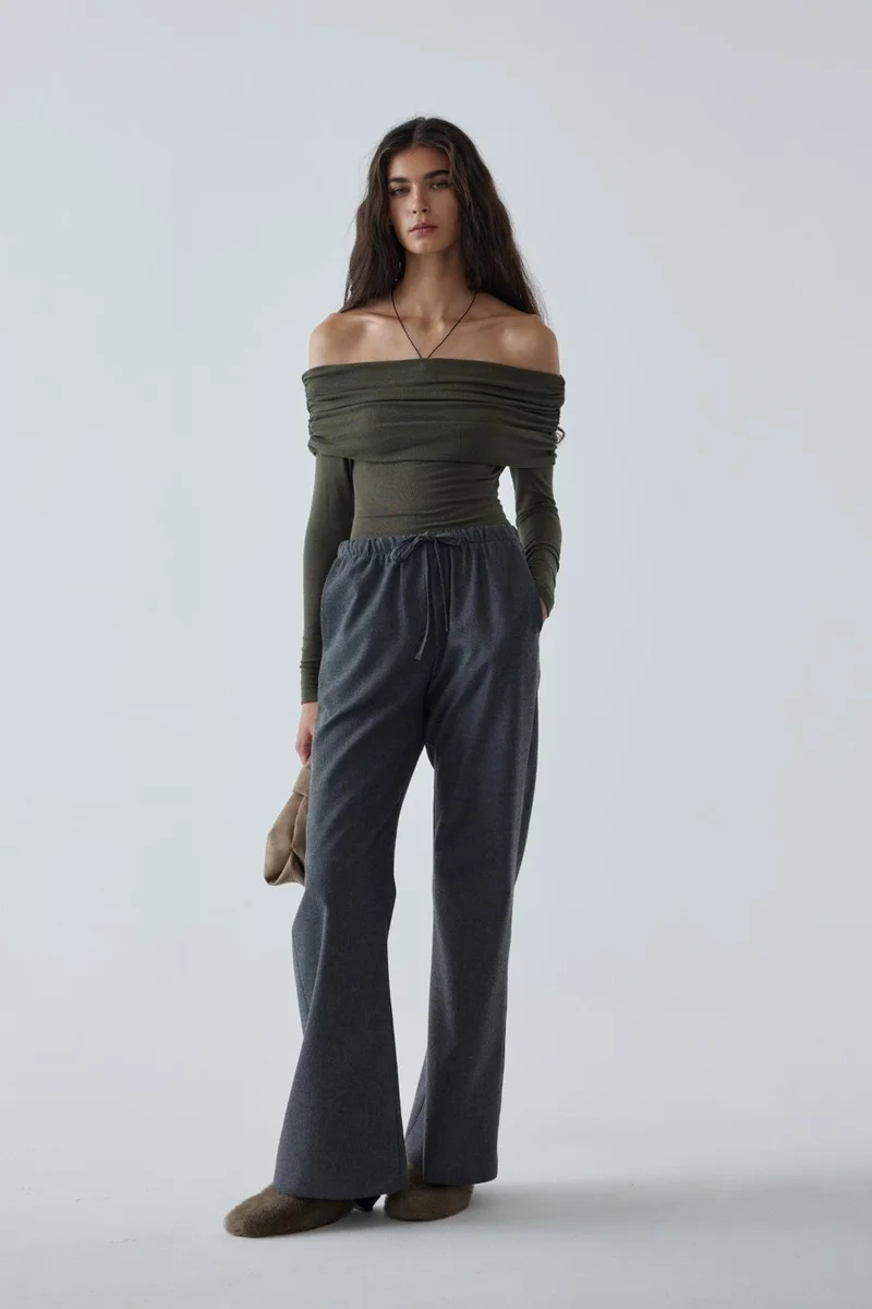 Suud Collection Khaki Lilly Degajeli Blouse