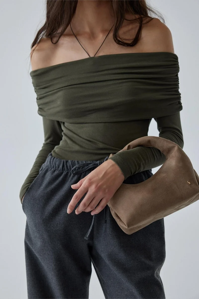 Suud Collection Khaki Lilly Degajeli Blouse