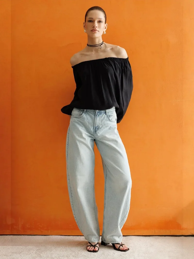 MixRay MIXRAY Off Shoulder Textured Blouse