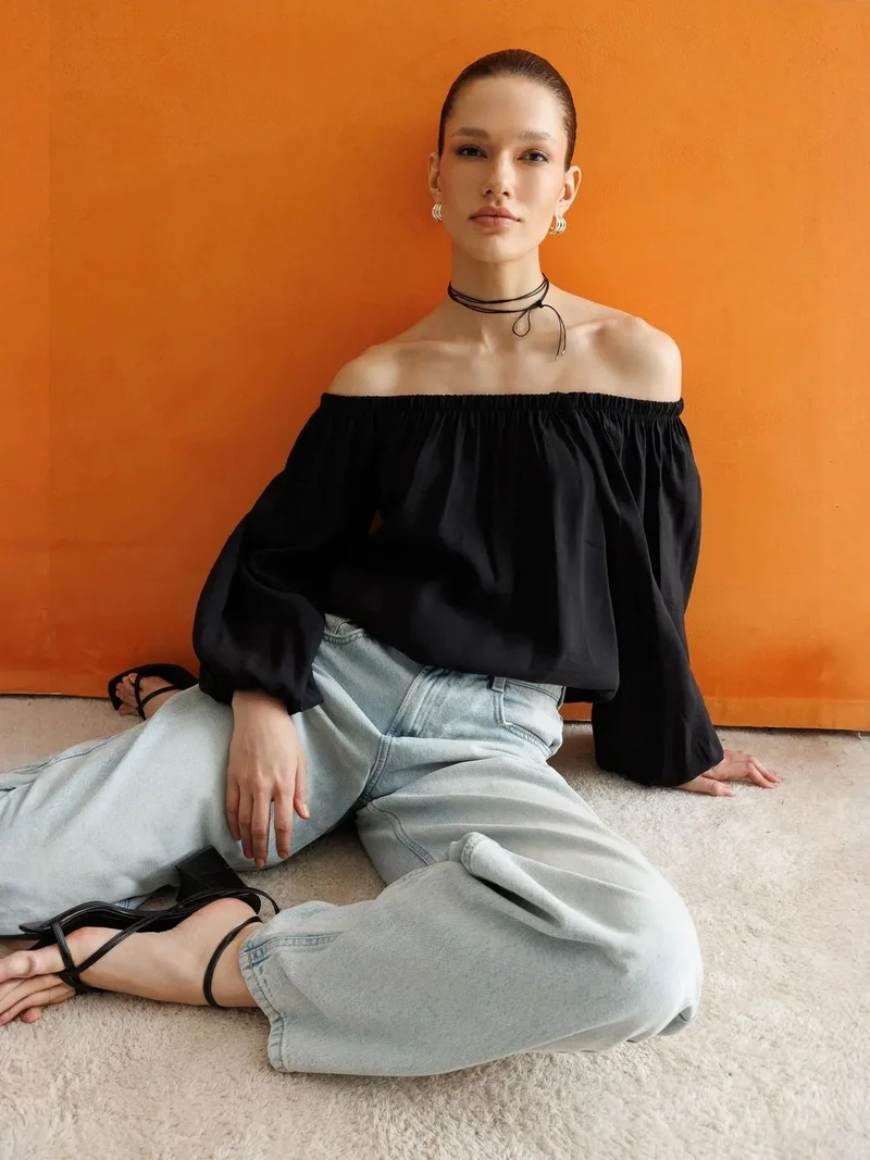 ميكسراي MIXRAY Off Shoulder Textured Blouse