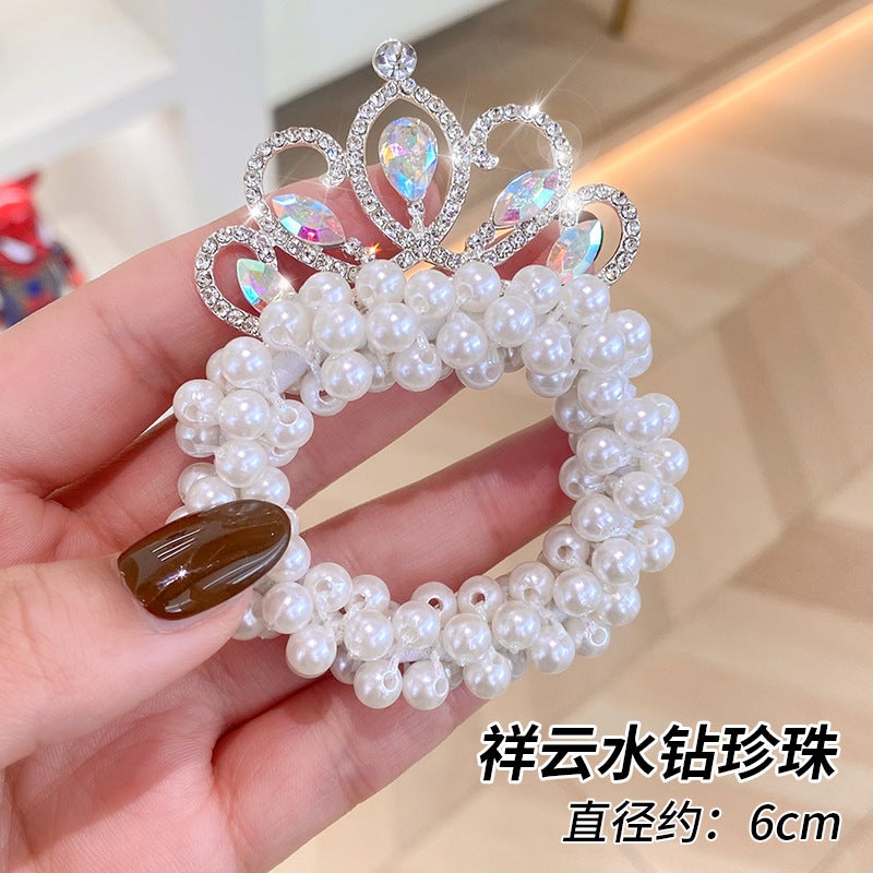 إسكدنيا Princess Crown Hair Accessories Pearl Hair Ties for Girls Childrens Hair Bands Versatile Pearl Hair Bands Suitable for All Ages Xiangyun rhinestone children full circle