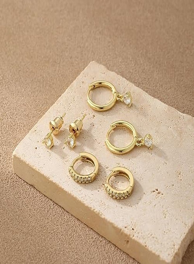 El Regalo Trendy Set of 3 Pair Cartilage Huggie Hoop Stackable Earrings- Small Hoop Stud Earrings for Girls & Women - Image 5