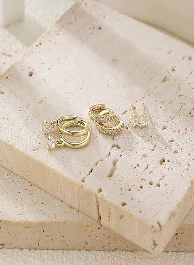 El Regalo Trendy Set of 3 Pair Cartilage Huggie Hoop Stackable Earrings- Small Hoop Stud Earrings for Girls & Women - Image 2
