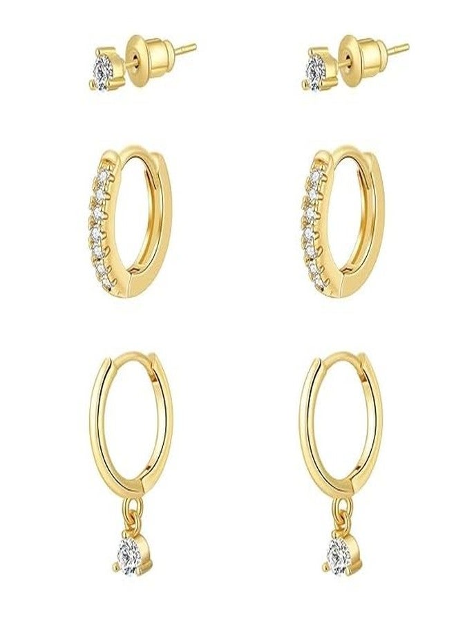 El Regalo Trendy Set of 3 Pair Cartilage Huggie Hoop Stackable Earrings- Small Hoop Stud Earrings for Girls & Women - Image 1