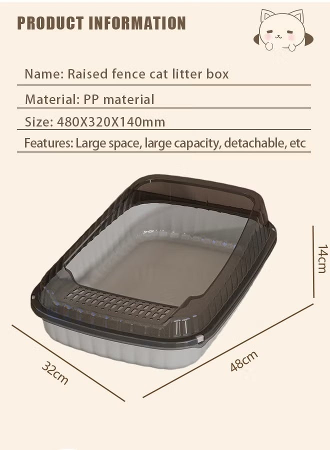 Cat Litter Box,Extra Large Litter Box Anti-Splashing Cats Litters Pan Toilet,Semi-Enclosed Sifting Litter Box Cat Litter Box with Scatter Shield, Open Top High Sided Cat Litter Pan,Easy Clean, Non-Sticky, Scoop Included,48*32*14CM - Image 2
