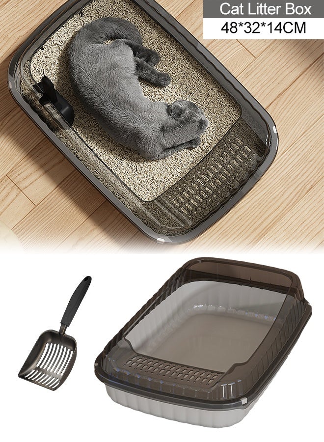 Cat Litter Box,Extra Large Litter Box Anti-Splashing Cats Litters Pan Toilet,Semi-Enclosed Sifting Litter Box Cat Litter Box with Scatter Shield, Open Top High Sided Cat Litter Pan,Easy Clean, Non-Sticky, Scoop Included,48*32*14CM - Image 1
