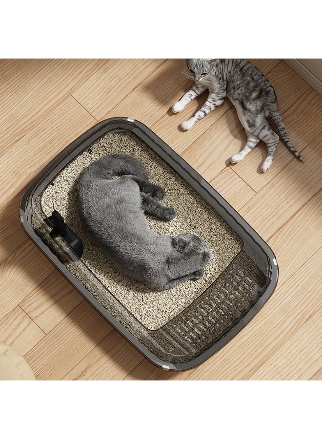 Cat Litter Box,Extra Large Litter Box Anti-Splashing Cats Litters Pan Toilet,Semi-Enclosed Sifting Litter Box Cat Litter Box with Scatter Shield, Open Top High Sided Cat Litter Pan,Easy Clean, Non-Sticky, Scoop Included,48*32*14CM - Image 4