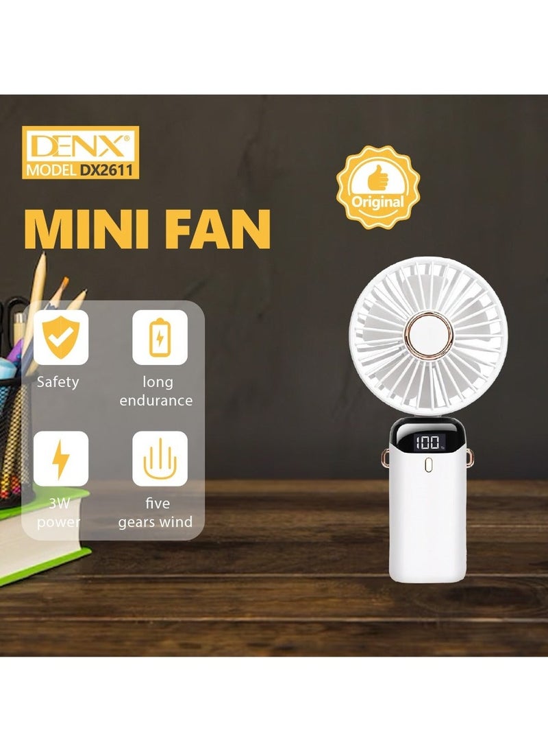 Denx Portable Electric Handheld Fan Usb Rechargeable Hand-Held Hanging Freestanding Small Fans With 5-Speed/Modes And Power Display ,14-22 Hours Runtime Powerful Fans For Home Travel Office Outdoor - Image 4