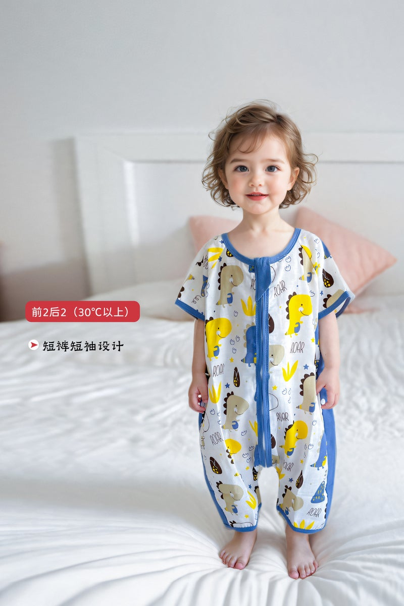 Superman Doudou Spring and Summer Thin Baby Gauze Sleeping Bag Baby Short-sleeved Leg Kick-proof Quilt for Middle and Big Children All Seasons Dumbo Dragon (Top 2 and Rear 2 Gauze) 