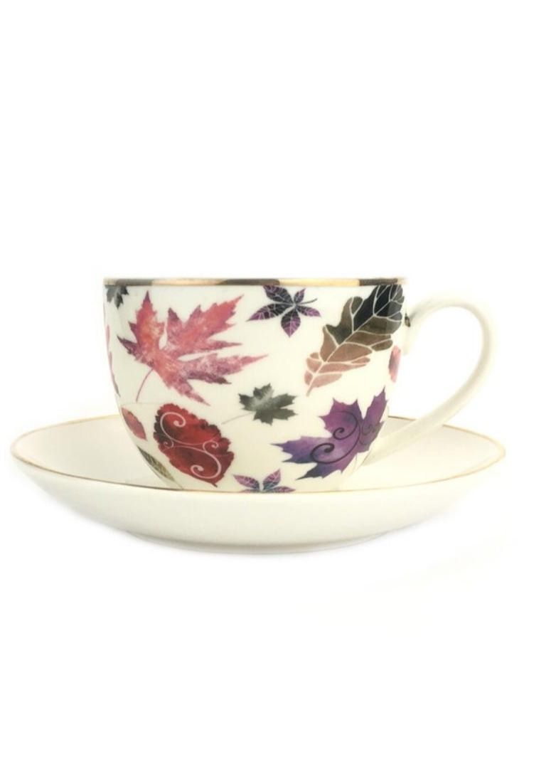 Tealand Durable Maple Porcelain Cup & Saucer for Specialty Coffee Drinks Latte Caffe Mocha