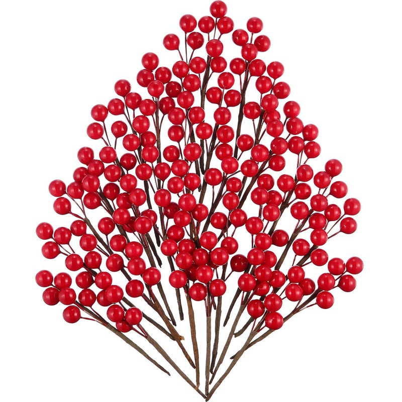 360 Pieces Artificial Holly Berries Christmas Winter Fake Berries Bunch Faux Cranberries Bunch on 60 Stems for Table Centerpiece Red