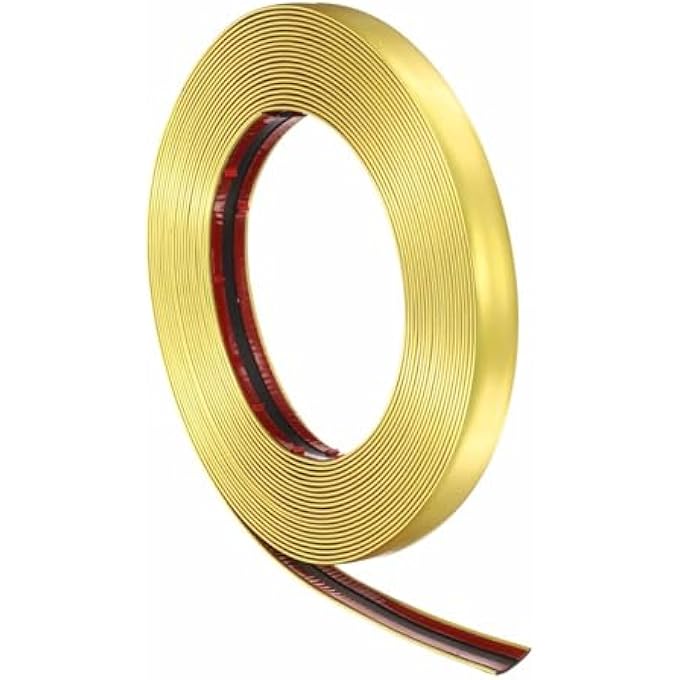 32.8FT X 0.79" WALL TRIM PEEL AND STICK MOLDING TRIM FRAME, FLEXIBLE PVC SELF ADHESIVE DIY ACCENT STRIP FOR WALL, CEILING, FLOOR, CABINET, TILE, EDGE, BORDERS, MIRROR, MATTE GOLD - Image 2