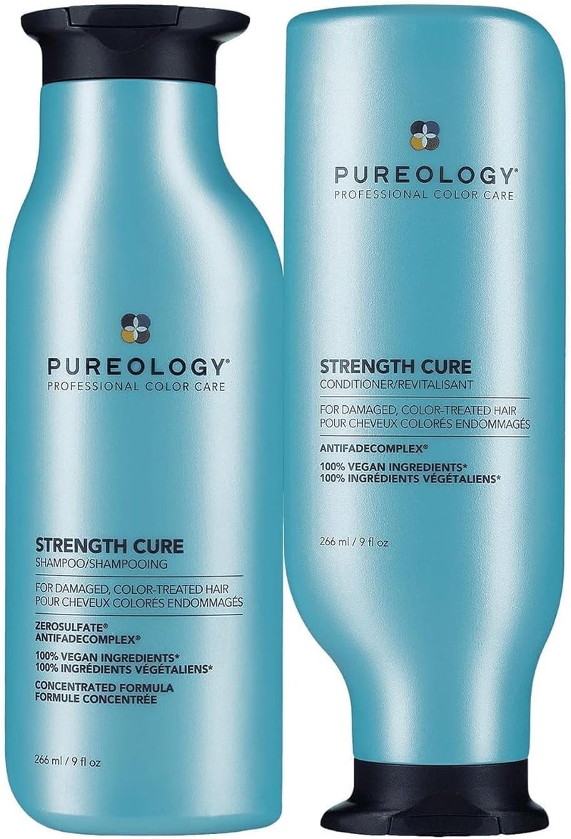 Pureology Strength Cure Strengthening Shampoo and Conditioner Duo Set For Damaged Colour Treated Hair Vegan Formulas Sulphate Free for a Gentle Cleanse